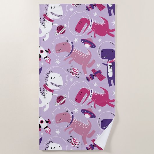 Dinosaurier, Cute Dinosaurier, Sterne, Raumschiff Strandtuch (Vorderseite)