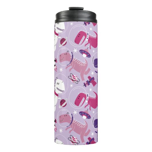 Dinosaurier, Cute Dinosaurier, Sterne, Raumschiff Thermosbecher (Vorderseite)