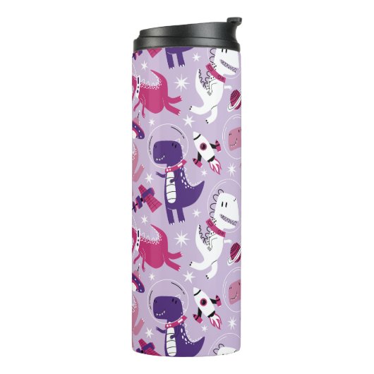Dinosaurier, Cute Dinosaurier, Sterne, Raumschiff Thermosbecher (Nach links gedreht)