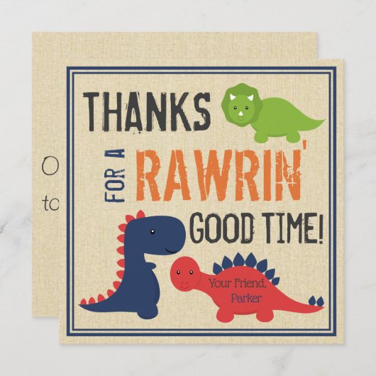 Dinosaurier danken Ihnen Karten (Vorne/Hinten)