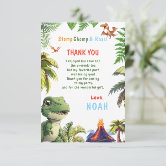 Dinosaurier Dankeskarte (Stehend Vorderseite)