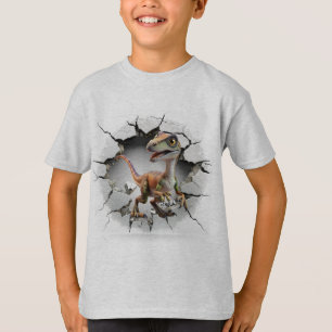 Dinosaurier, der aus einer gerissenen Wand kommt T-Shirt