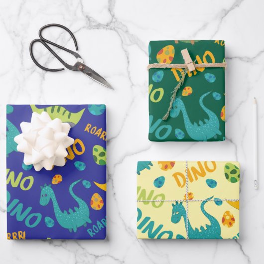 Dinosaurier Design Wrapping Paper Geschenkpapier Set (Vorderseite)