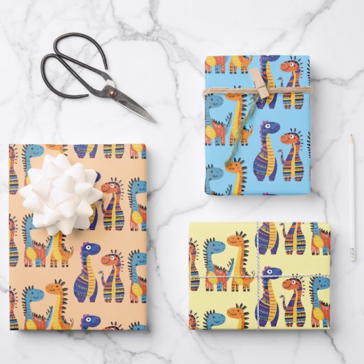 Dinosaurier Design Wrapping Paper Geschenkpapier Set (Vorderseite)