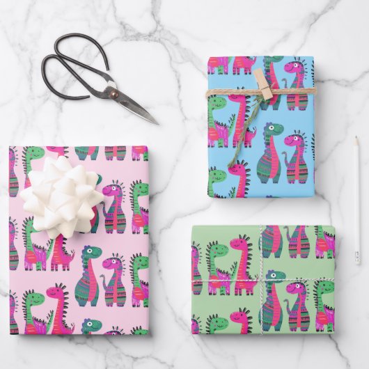 Dinosaurier Design Wrapping Paper Geschenkpapier Set (Vorderseite)