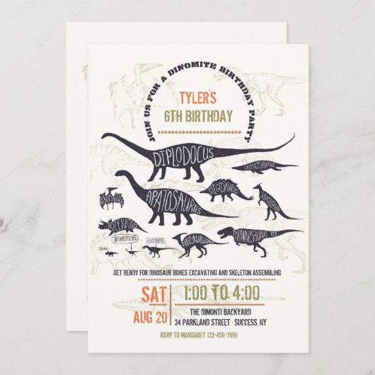 Dinosaurier-Diagramm Einladung (Vorne/Hinten)