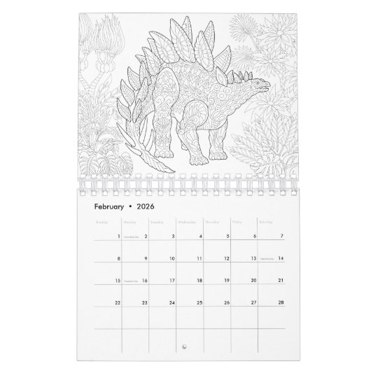 Dinosaurier, die Seiten färben Kalender (Feb 2026)