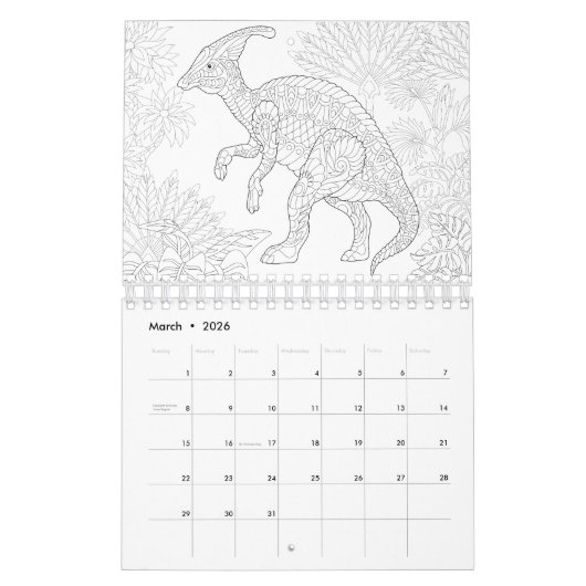 Dinosaurier, die Seiten färben Kalender (Mär 2026)