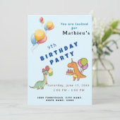 Dinosaurier Dino Party Kindergeburtstag blau lusti Einladung (Stehend Vorderseite)