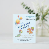 Dinosaurier Dino Party Kindergeburtstag blau lusti Einladung (Stehend Vorderseite)