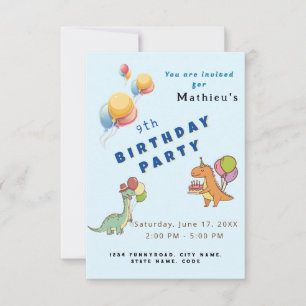 Dinosaurier Dino Party Kindergeburtstag blau lusti Karte