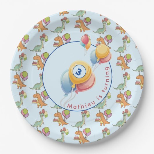 Dinosaurier Dino Party Kindergeburtstag blau lusti Pappteller (Vorderseite)