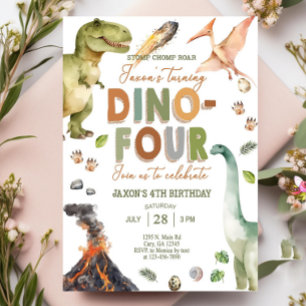 Dinosaurier DINO VIER Junge 4. Geburtstagseinladun Einladung