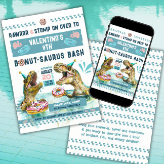Dinosaurier Donut Pool Party Einladung