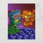 Dinosaurier Dragon Kochen Marshmallows mit Atem Postkarte (Vorderseite)