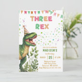 Dinosaurier Drei Rex 3. Geburtstagsfeier Einladung (Stehend Vorderseite)