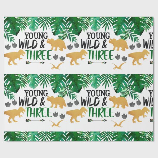 Dinosaurier Dritter Geburtstag Geschenkpapier (Flach)