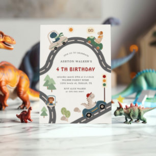 Dinosaurier Driver Party Animals Kindergeburtstag Einladung