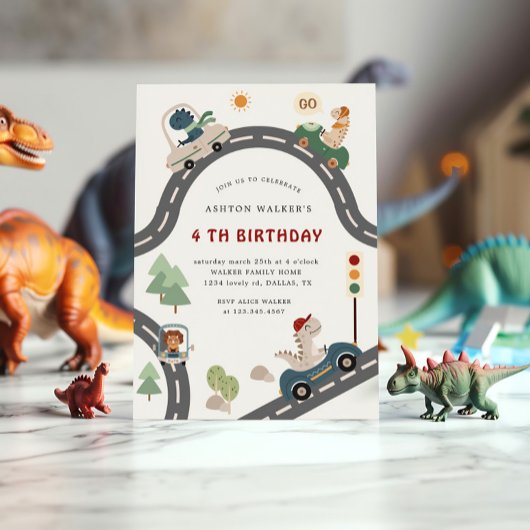 Dinosaurier Driver Party Animals Kindergeburtstag Einladung