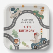Dinosaurier Driver Party Animals Kindergeburtstag Pappteller (Vorderseite)