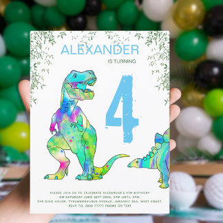 Dinosaurier Dschungel 4. Geburtstag Party blauer H Einladungspostkarte