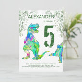 Dinosaurier Dschungel 5. Geburtstagsparty Einladun Einladung (Stehend Vorderseite)