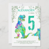 Dinosaurier Dschungel 5. Geburtstagsparty Einladun Einladung (Vorderseite)