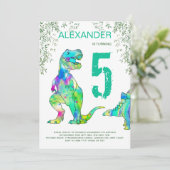 Dinosaurier Dschungel 5. Geburtstagsparty Einladun Einladung (Stehend Vorderseite)