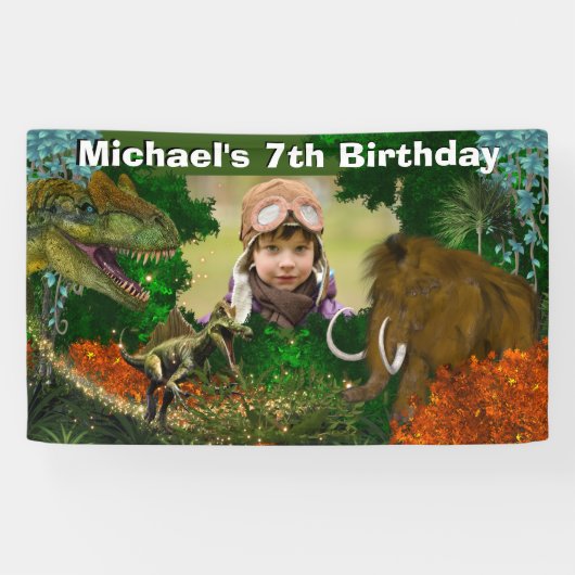 Dinosaurier-Dschungel T-rex-Wollmammut-Foto Banner (Horizontal)