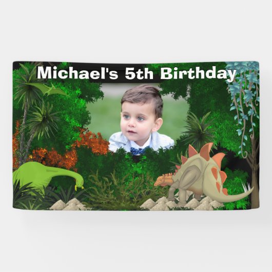 Dinosaurier Dschungelwald DIY Foto Jungen Geburtst Banner (Horizontal)