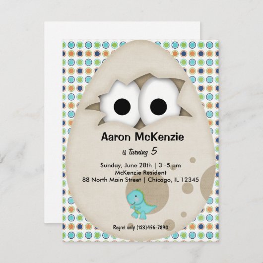 Dinosaurier Egg Einladung (Vorne/Hinten)