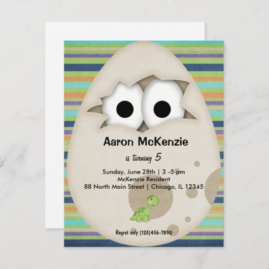 Dinosaurier Egg Einladung (Vorne/Hinten)