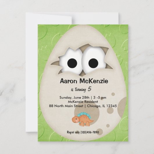 Dinosaurier Egg Einladung (Vorderseite)