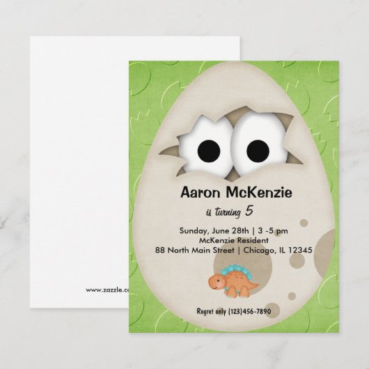 Dinosaurier Egg Einladung (Vorne/Hinten)