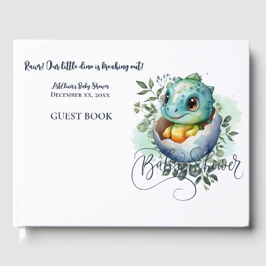 Dinosaurier Egg Niedlich Watercolor Blätter Kinder Gästebuch (Vorderseite)