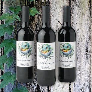 Dinosaurier Egg Niedlich Watercolor Blätter Kinder Weinetikett