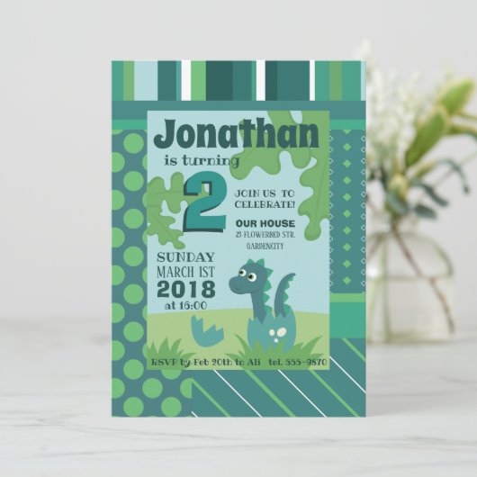 Dinosaurier Ei Geburtstagsfeier Einladung (Stehend Vorderseite)