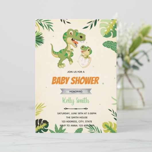 Dinosaurier Eierdusche Einladung (Stehend Vorderseite)