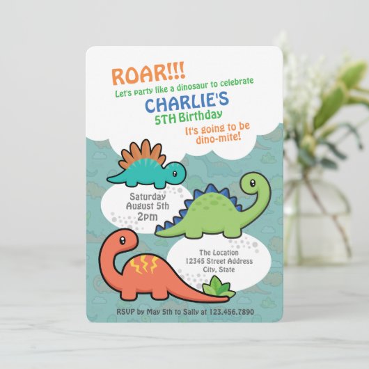 Dinosaurier Einladung (Stehend Vorderseite)