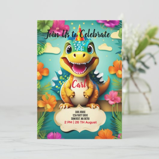 Dinosaurier Einladung (Stehend Vorderseite)