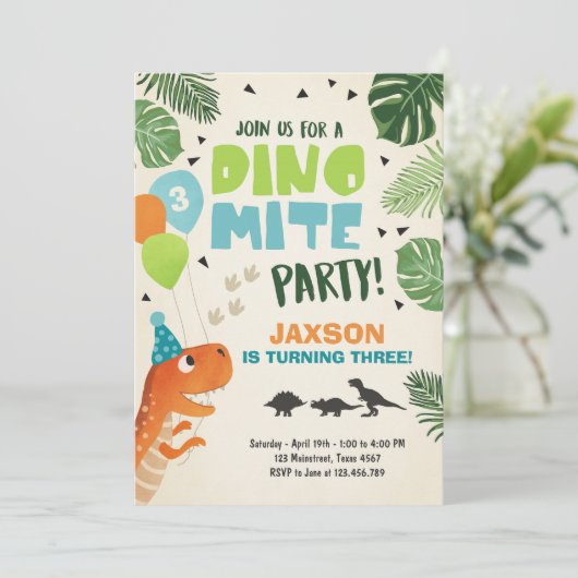 Dinosaurier Einladung Dino mite T-Rex Party zum Ge (Stehend Vorderseite)