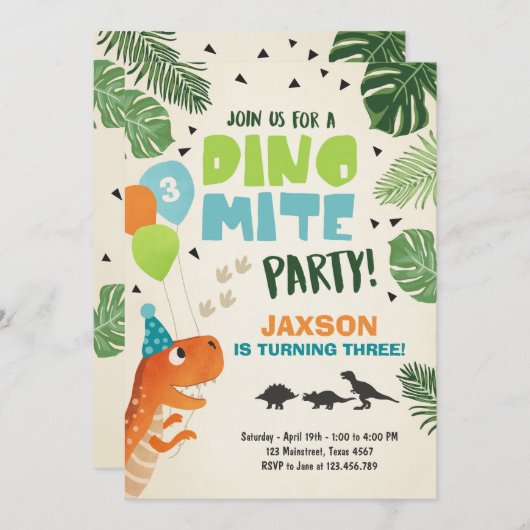 Dinosaurier Einladung Dino mite T-Rex Party zum Ge (Vorne/Hinten)