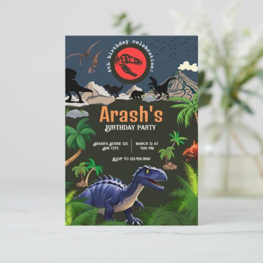 Dinosaurier Einladung, Dinosaur Geburtstag Einladung (Stehend Vorderseite)