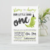 Dinosaurier Einladung Stomp und Chomp Erster Gebur (Stehend Vorderseite)