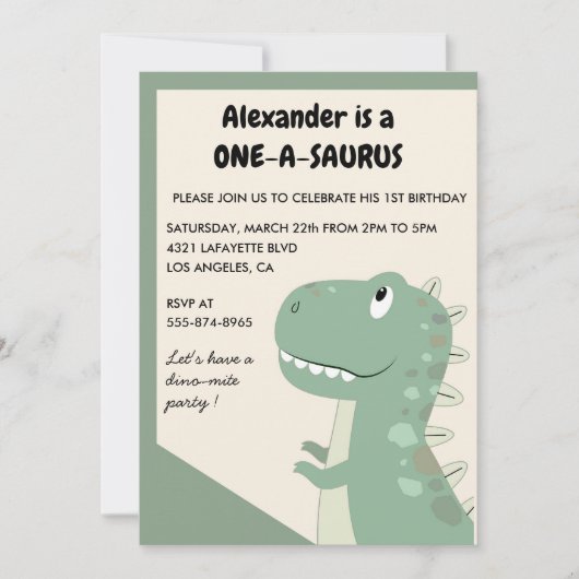Dinosaurier Einladung zum 1. Geburtstag 1 Jahr alt (Vorderseite)