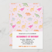 Dinosaurier Einladung zum 1. Geburtstag Mädchen ro (Vorne/Hinten)