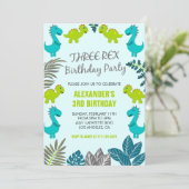 Dinosaurier-Einladung zum 3. Geburtstag Cool Einladung (Stehend Vorderseite)