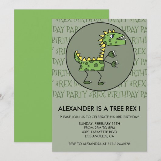 Dinosaurier-Einladung zum 3. Geburtstag Einladung (Vorne/Hinten)