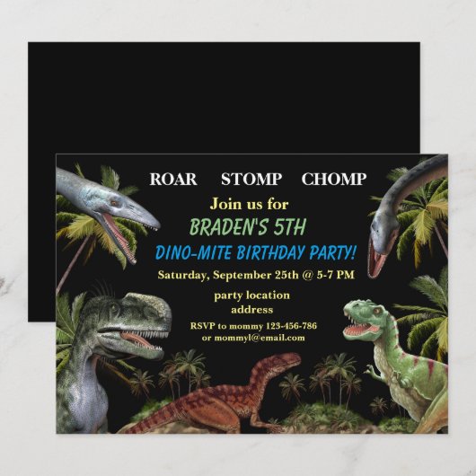 Dinosaurier Einladung zum Geburtstag (Vorne/Hinten)