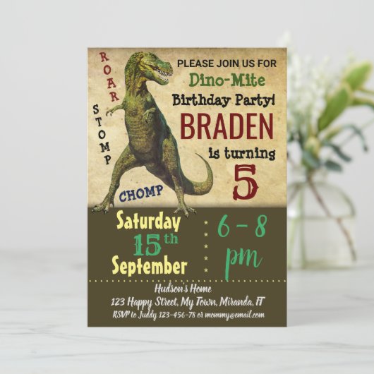 Dinosaurier Einladung zum Geburtstag (Stehend Vorderseite)